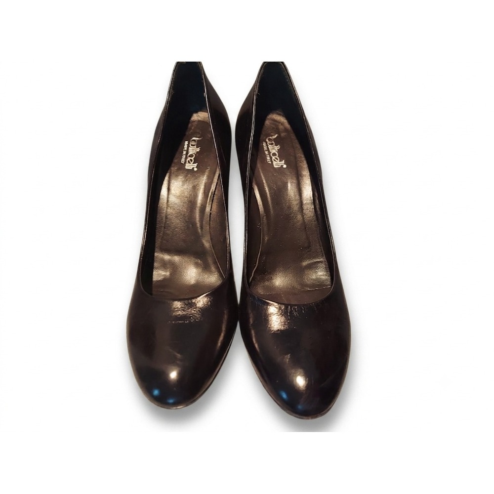 Botticelli Black Leather Pumps Made in Italy Almond Toe Classic Heels Womens 40